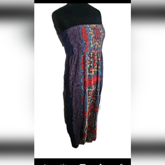 Angie Womens Floral Maxi Strapless Smocked Dress L - Picture 3 of 11